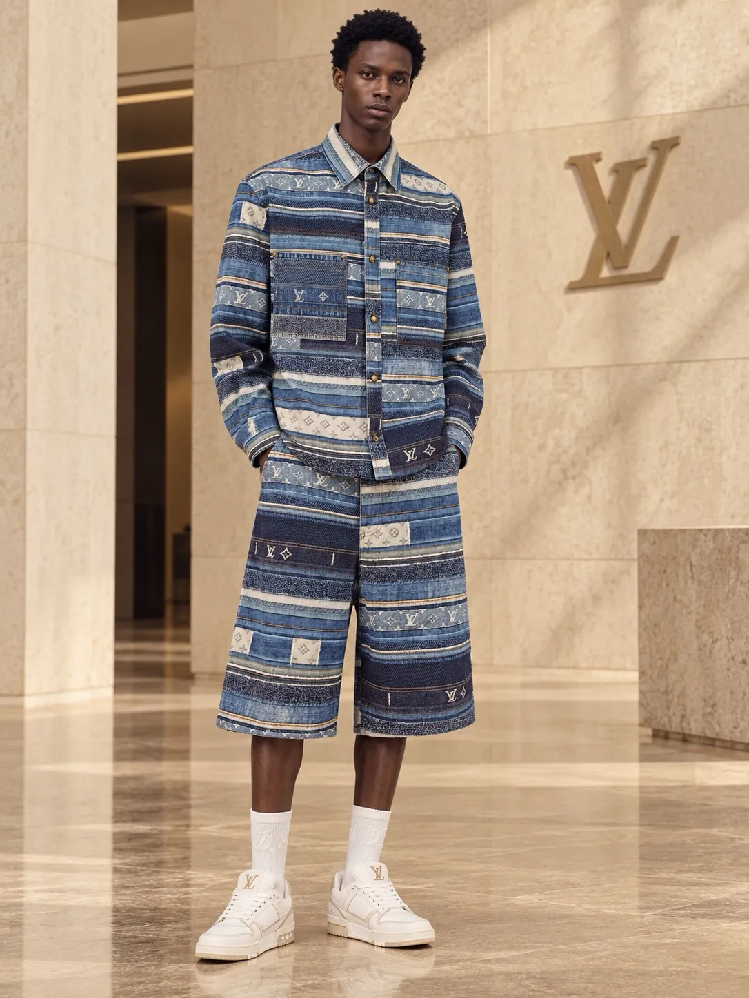 Louis Vuitton/Louis Vuitton jacquard striped denim shirt